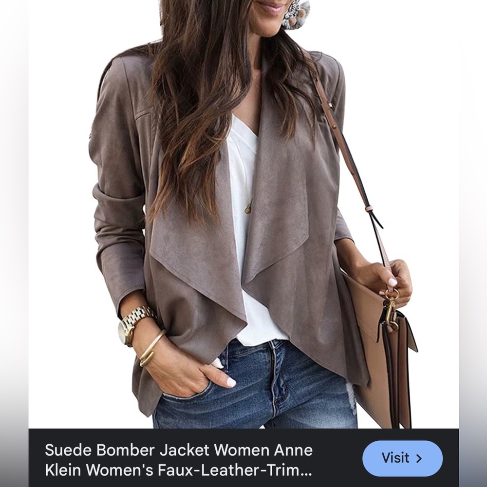 Anne Klein Suede-Look Open Front Cardigan Jacket Women’s 3X